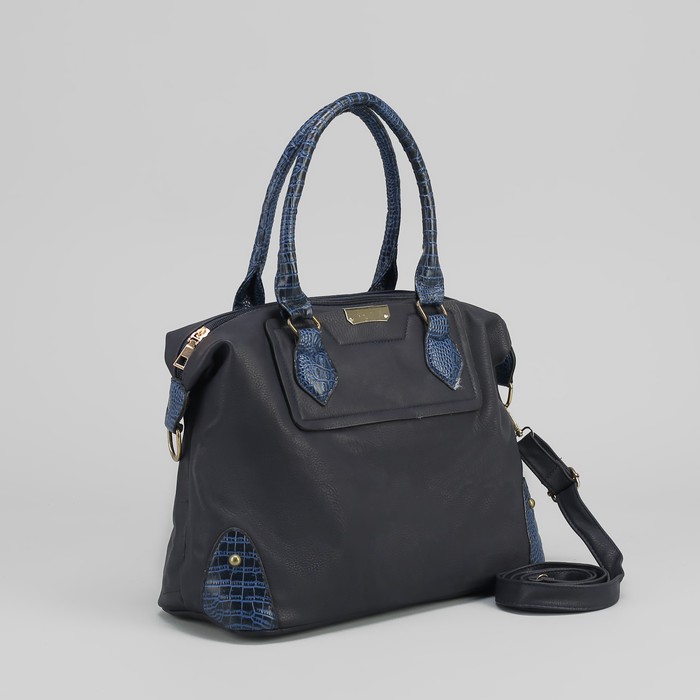 Сумка женская на молнии, 1 отдел с перегородкой, наружный карман, длинный ремень, цвет синий