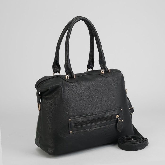 Сумка женская на молнии, 1 отдел с перегородкой, 2 наружных кармана, длинный ремень, цвет чёрный