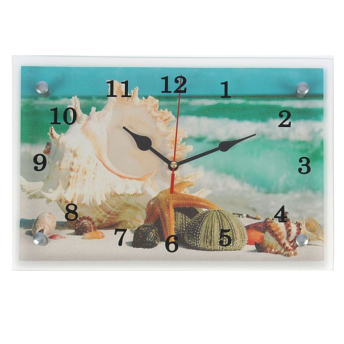 Часы настенные прямоугольные "Обитатели морского дна", с блестками  20х30 см