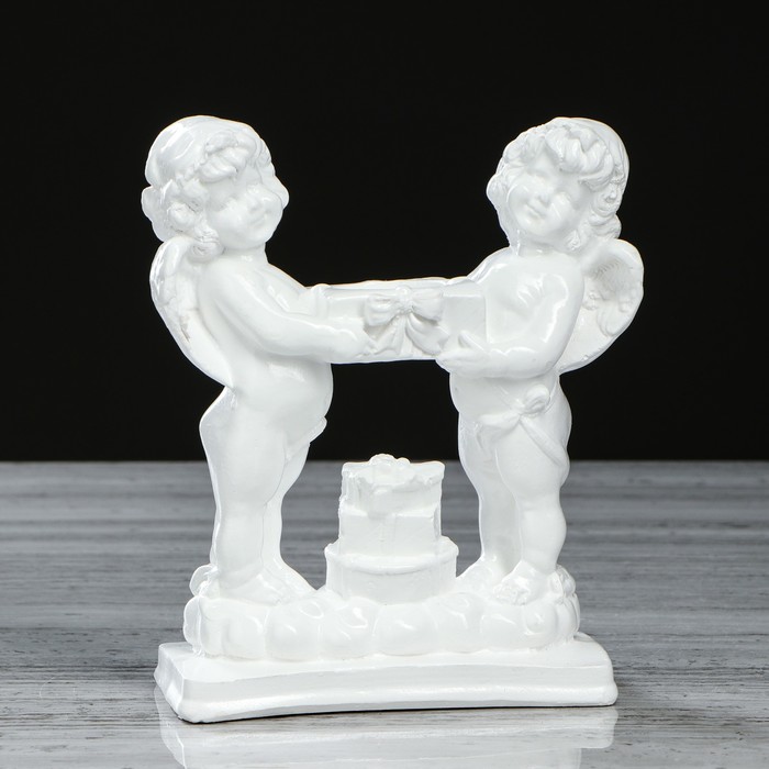 Сувенир "Пара ангелов с подсвечником", малый, белый