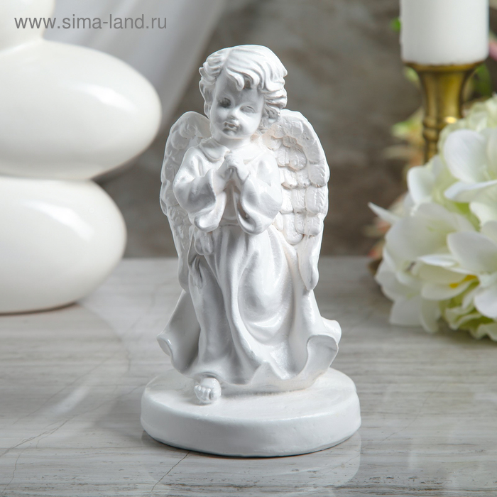 фото Сувенир "молящийся ангел в платье" 18 см, белый premium gips