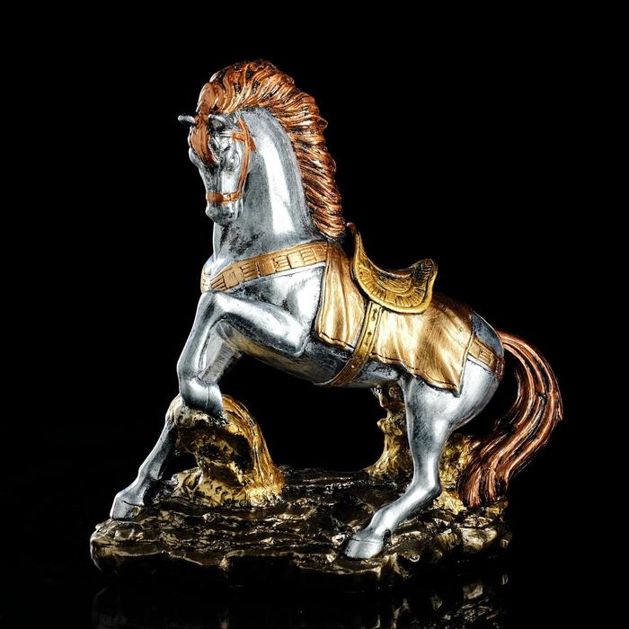 Статуэтка "Конь на дыбах", серебристый цвет, гипс, 37 см, микс