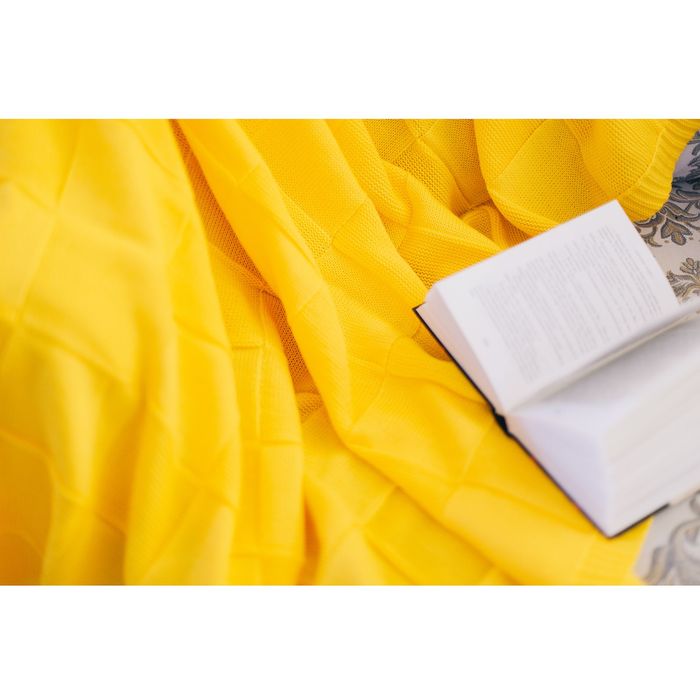 Вязаный плед "Этель" размер 130х180, цвет горчичный