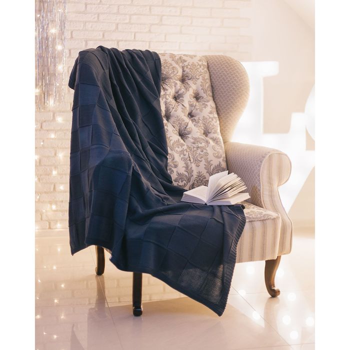 Вязаный плед "Этель" размер 130х180, цвет синий