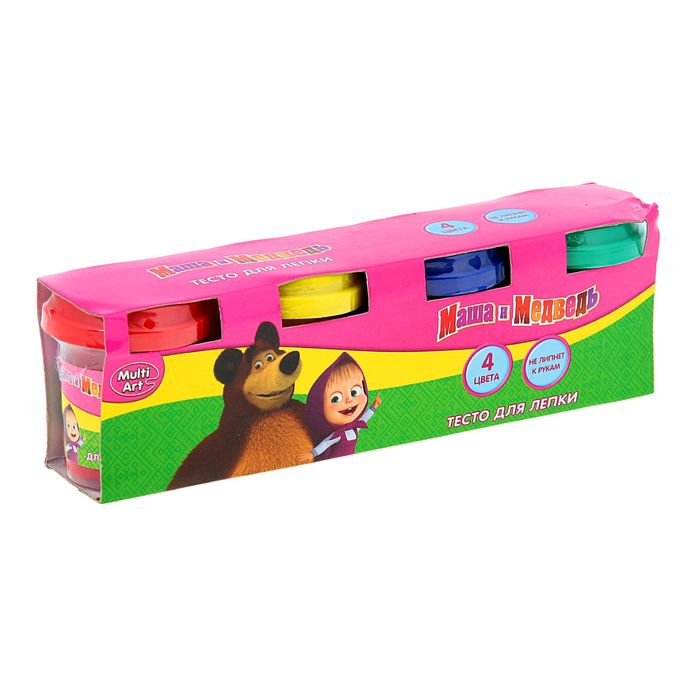 Набор теста для лепки "Маша и Медведь", 4 цвета по 50 г + формочки