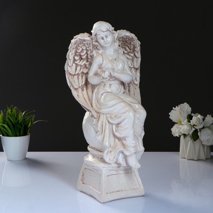 Фигура "Ангел девушка с птицей", состаренный 16 × 18 × 40 см