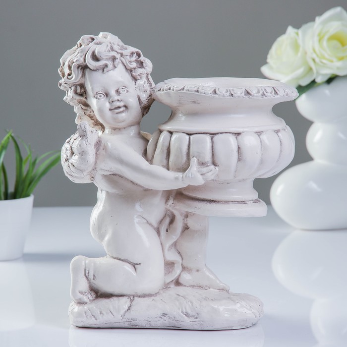 Фигурное кашпо "Ангел на колене" состаренный 32см
