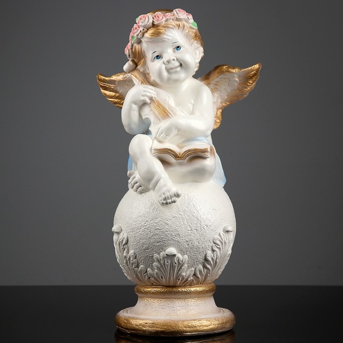 Фигура «Ангел со скрипкой улыбчивый», бело-золотой 25 × 21 × 46 см