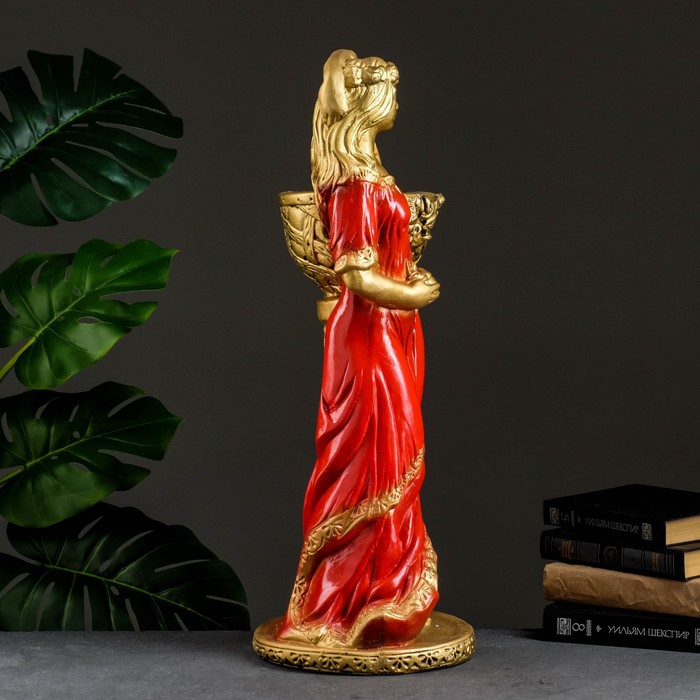 Фигурное кашпо "Девушка у колонны", бронза цвет красный 64см