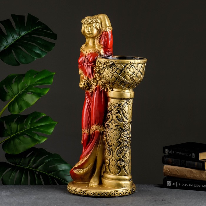 Фигурное кашпо "Девушка у колонны", бронза цвет красный 64см