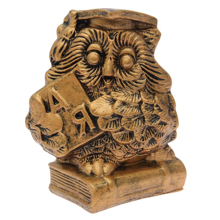 Копилка "Сова с азбукой" бронза 25см