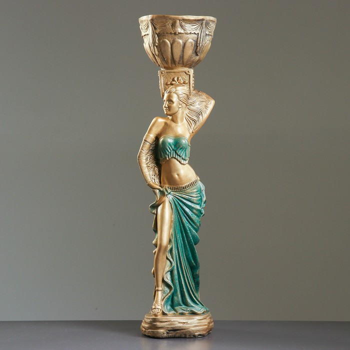 Фигурное кашпо "Танцовщица" бронза/зеленый 85см