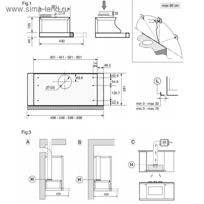 фото Вытяжка zigmund & shtain k 002.61 b, встраиваемая, 450 м3/час, 3 скорости, чёрная