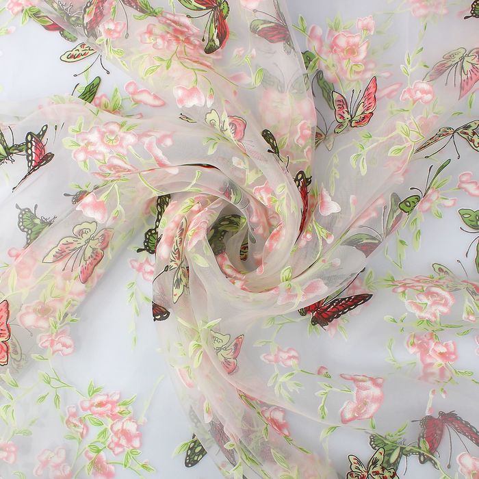 Тюль "Этель" Бабочки в саду (вид1) (с утяжелителем), 145х270 см