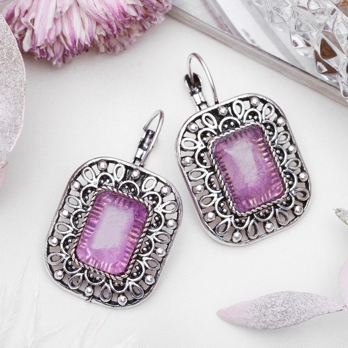 Серьги восток "Аметист" прямоугольник в оправе