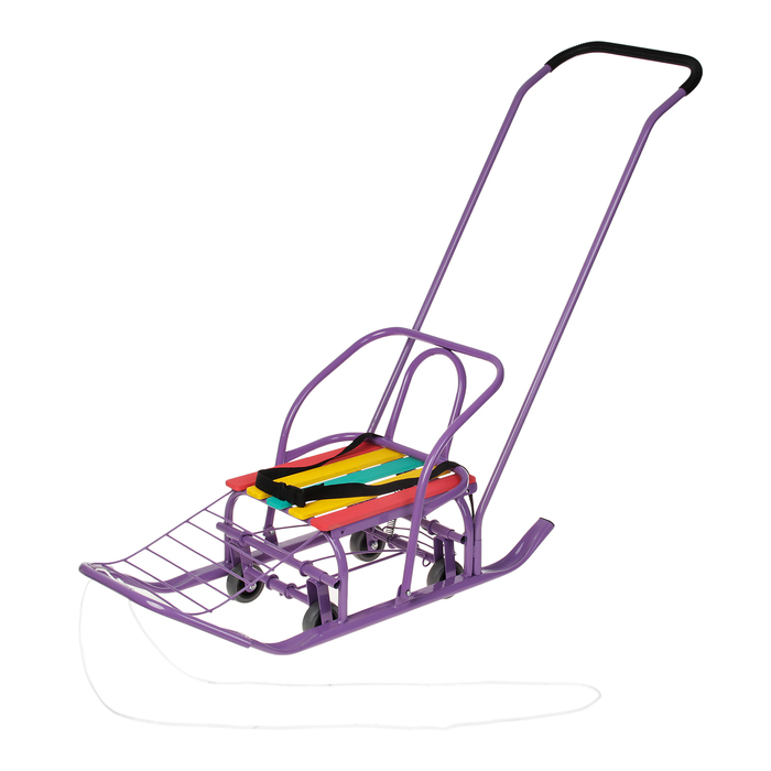 Санки "Кирюша-7ШВК+" с толкателем, с дополнительной базой колес, цвет фиолетовый