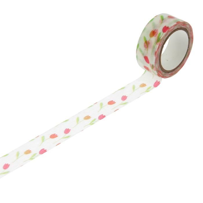 Клейкая лента декоративная бумажная "Тюльпанчики" ширина 1,5 см, длина 5 метров