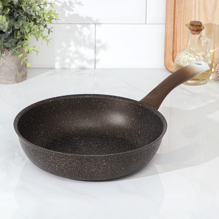 Сковорода 24 см "Мраморная", высота 6 см, цвет кофе