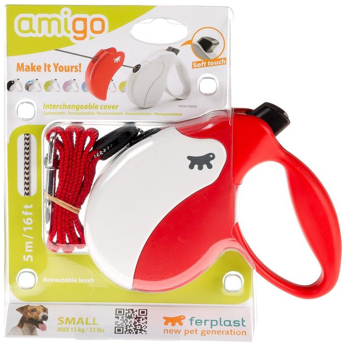 Рулетка Ferplast Amigo Small шнур - 5 м, 15 кг со сменной крышкой корпуса, красно-белая