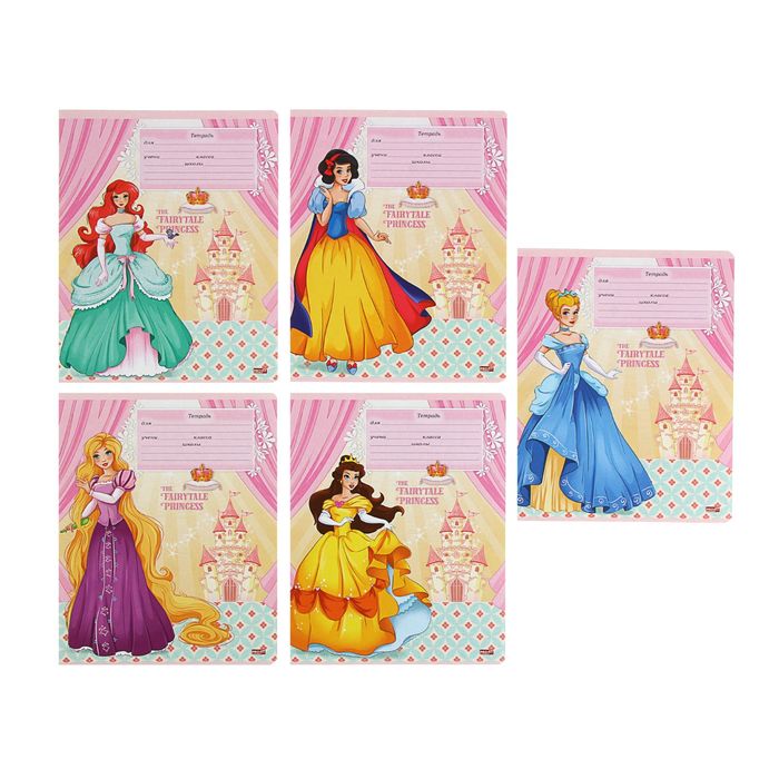 Тетрадь 12 листов линейка "Принцессы из розового замка", обложка картон хромэрзац, 5 видов МИКС