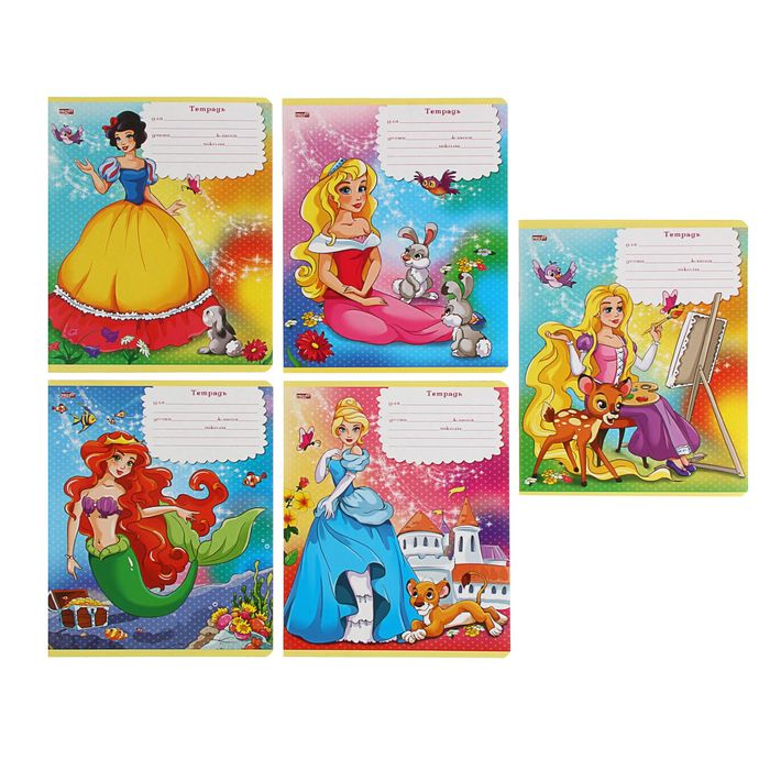 Тетрадь 18 листов клетка "Волшебные принцессы", обложка картон хромэрзац, 5 видов МИКС