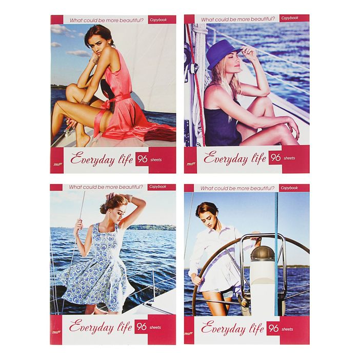 Тетрадь 96 листов клетка "Девушки на яхте", обложка картон хромэрзац