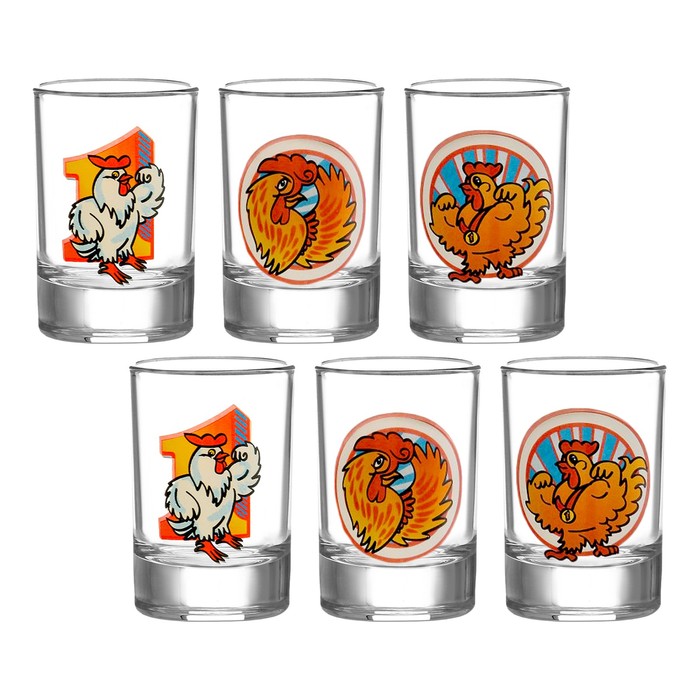 Набор стопок 50 мл "Петух-чемпион", 6 шт, рисунок МИКС
