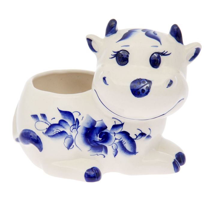 Фигурное кашпо 1 л "Коровка" гжель