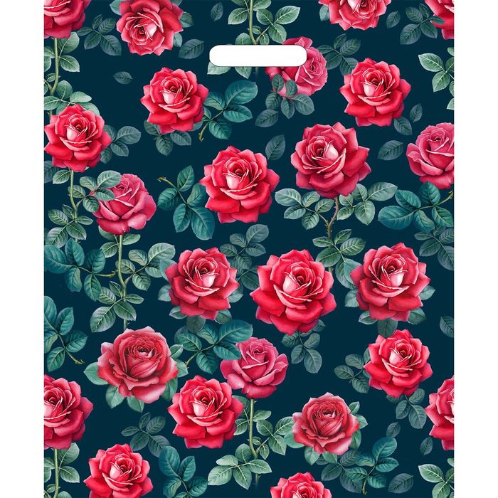 Пакет "Сказочные розы", полиэтиленовый с вырубной ручкой, 45х38 см, 60 мкм