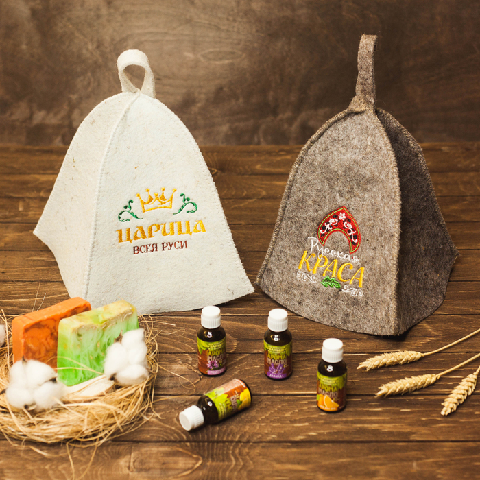 Шапка банная с вышивкой "Русская краса"