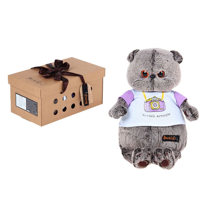 Мягкая игрушка «Басик в футболке» с принтом «Весёлый фотограф»