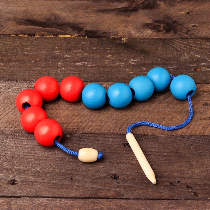 Шнуровка "Счёт до 10", красно-синия большая, диаметр бусины — 3 см