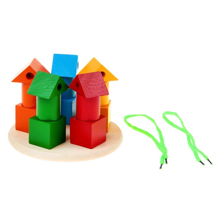 Пирамидка логическая "Башенки цветные" со шнуровкой
