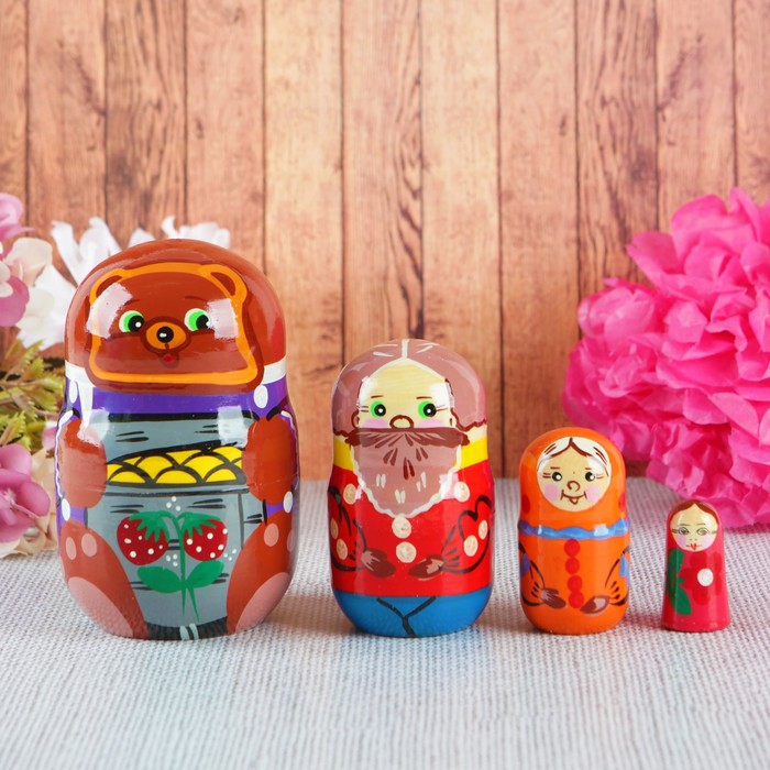 Матрешка-сказка "Маша и медведь", 4 в 1