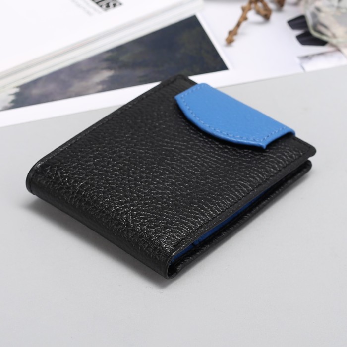 Кошелёк женский, 2 отдела, для карт, для монет, флотер, цвет чёрно-голубой