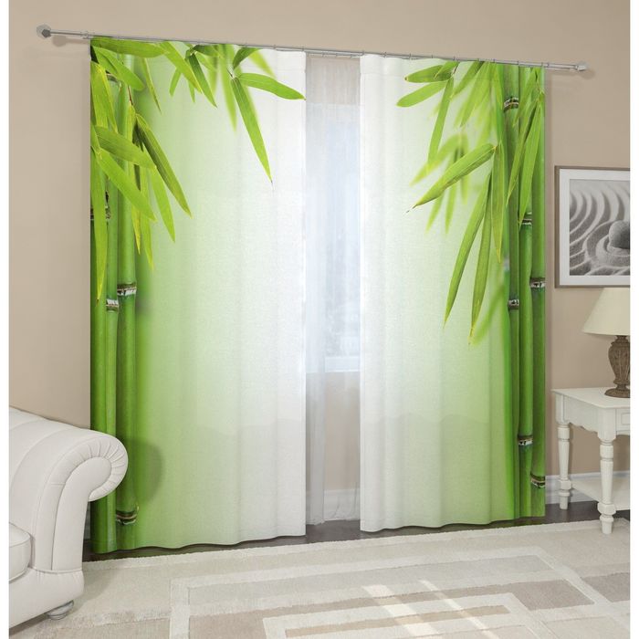 Комплект штор "Листья бамбука", 145 х 260 см, 2 шт, габардин, п/э
