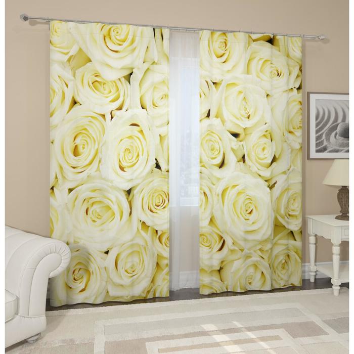Комплект штор "Кремовые розы", 145 х 260 см, 2 шт, габардин, п/э