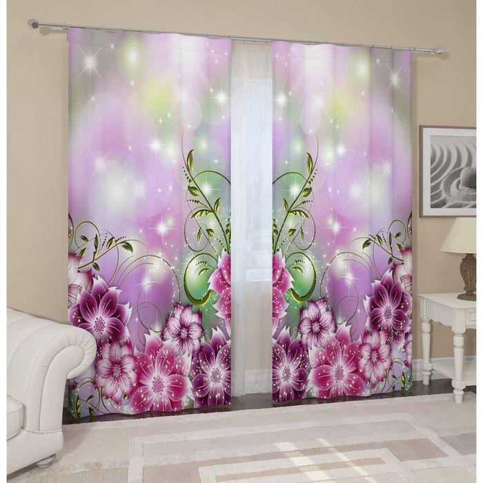 Комплект штор "Волшебство цветов", 145 х 260 см, 2 шт, габардин, п/э