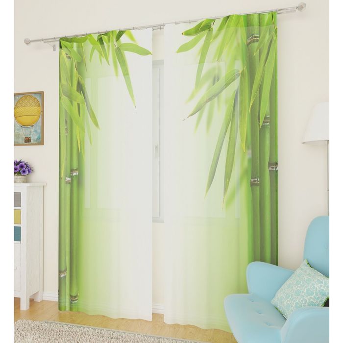 Тюль "Листья бамбука", 145 х 260 см, 2 шт, п/э