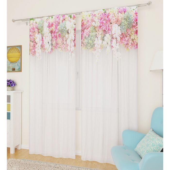 Тюль Обрамление цветами, ширина 145 см, высота 260 см 2 шт, п/э