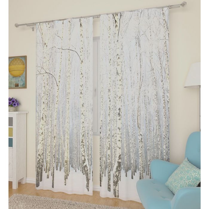 Тюль "Зимняя роща", 145 х 260 см, 2 шт, п/э