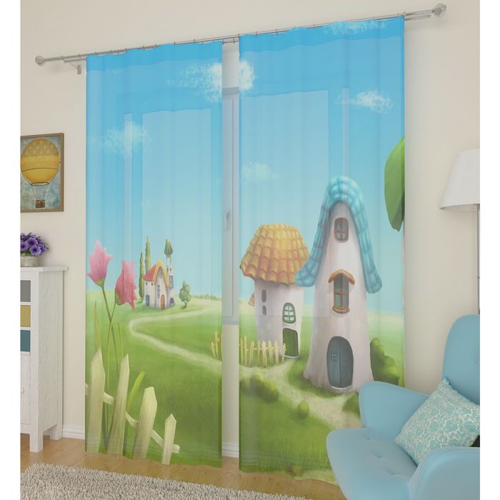 Тюль Деревня гномиков, ширина 145 см, высота 260 см 2 шт, п/э