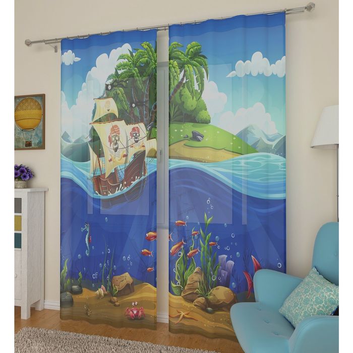 Тюль Пиратский патруль, ширина 145 см, высота 260 см 2 шт, п/э