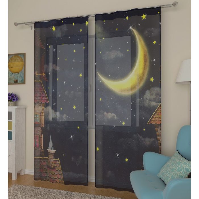 Тюль Звездная ночь, ширина 145 см, высота 260 см 2 шт, п/э