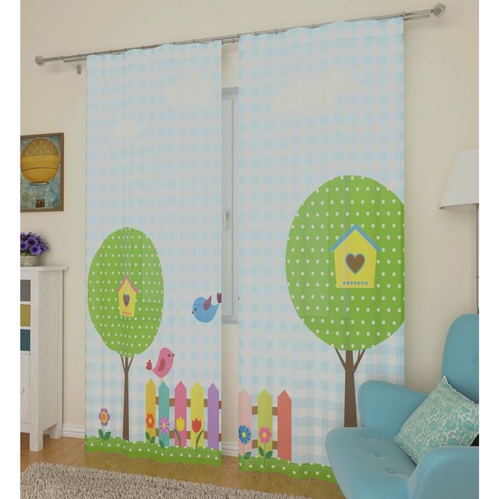 Тюль Две птички, ширина 145 см, высота 260 см 2 шт, п/э