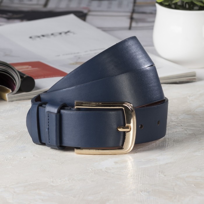 Ремень женский, винт, пряжка под золото, ширина - 3,5см, цвет синий