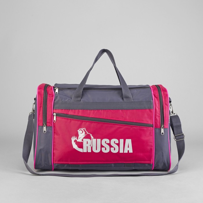 Сумка спортивная, 1 отдел, 3 наружных кармана, длинный ремень, цвет серый/красный