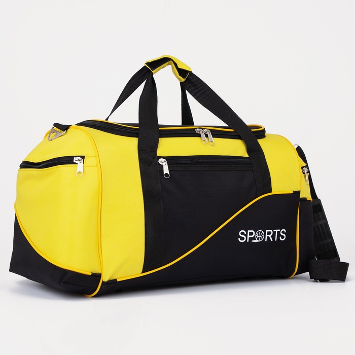 фото Сумка спортивная, отдел на молнии, 3 наружных кармана, длинный ремень, цвет чёрный/жёлтый зфтс