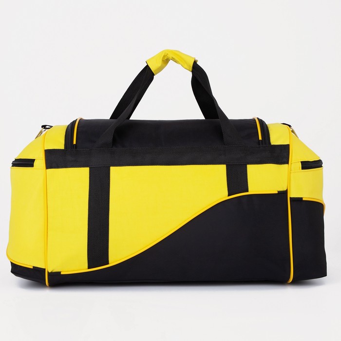 Сумка спортивная на молнии, 1 отдел, 3 наружных кармана, длинный ремень, цвет чёрный/жёлтый