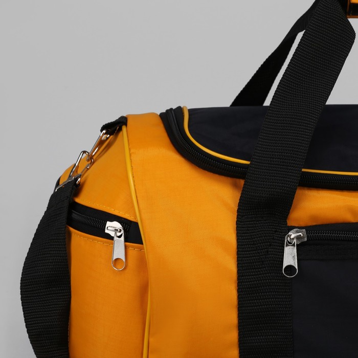 Сумка спортивная на молнии, 1 отдел, 3 наружных кармана, длинный ремень, цвет чёрный/жёлтый